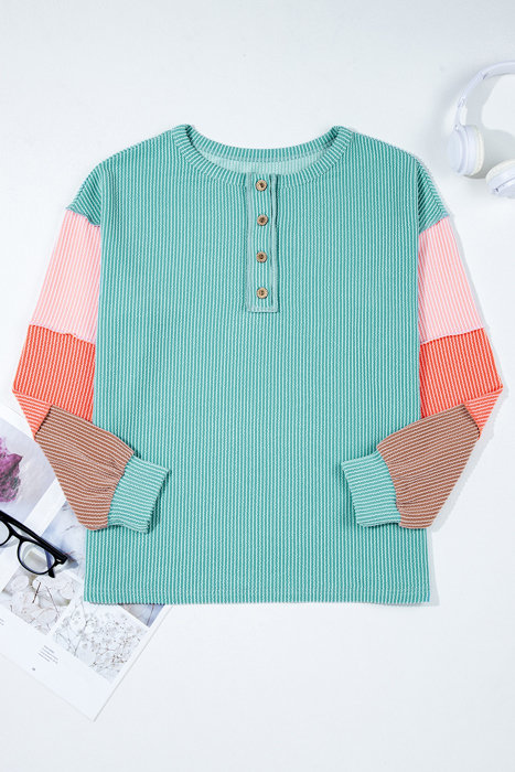 Aria Knit Colorblock Henley Top