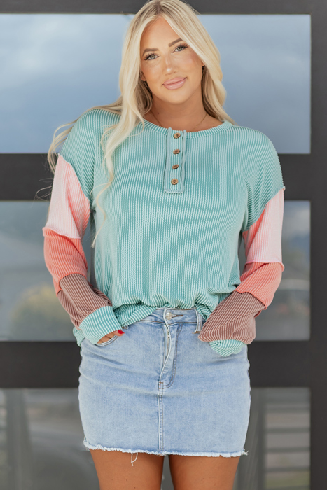 Aria Knit Colorblock Henley Top
