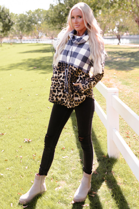 Aria Plaid Patchwork Cowl Sweatshirt