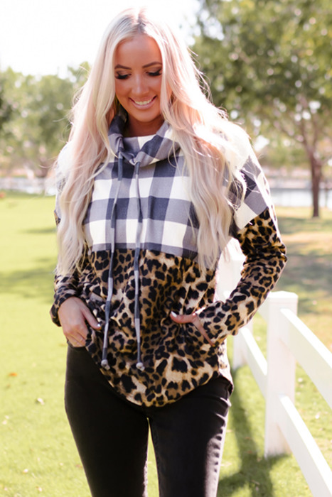 Aria Plaid Patchwork Cowl Sweatshirt