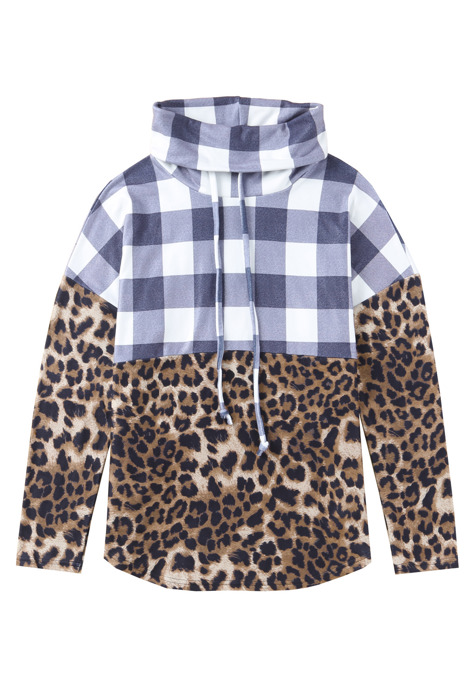 Aria Plaid Patchwork Cowl Sweatshirt