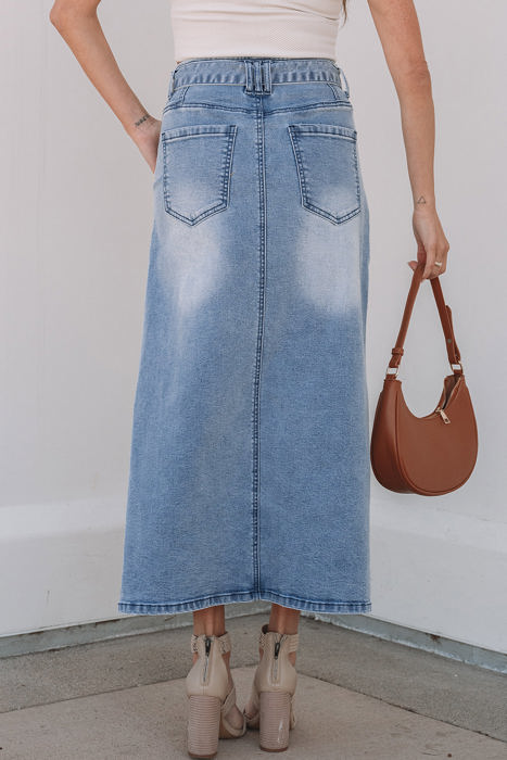 Ariah High Waist Midi Denim Skirt