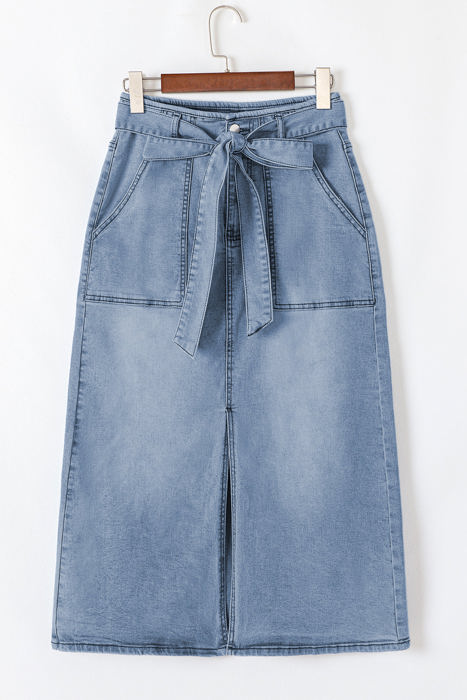 Ariah High Waist Midi Denim Skirt