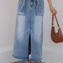 Dusk Blue Large Ariah High Waist Midi Denim Skirt