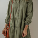 Green Large Ariana Puff Sleeve Buttoned Tiered Dress