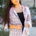  Ariella Checkered Loose Fit Buttoned Hooded Shacket