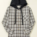  Ariella Checkered Loose Fit Buttoned Hooded Shacket