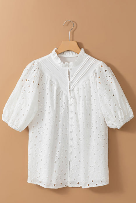 Arielle Embroidered Hollow-out Puff Sleeve Blouse