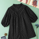 Black Large Arielle Embroidered Hollow-out Puff Sleeve Blouse