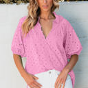 Bonbon Large Arielle Embroidered Hollow-out Puff Sleeve Blouse