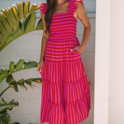 Arisbeth Stripe Flutter Sleeve Maxi Dress
