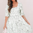 Beige Medium Ariya Floral Shirred Back Puff Sleeve Dress