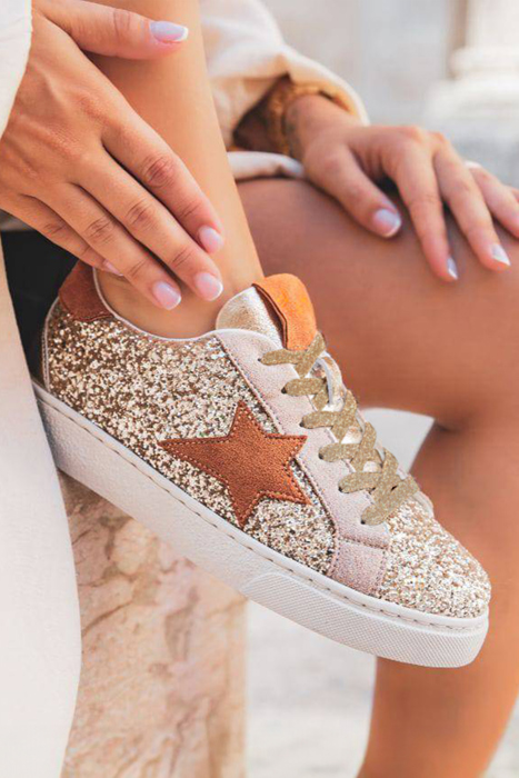 Armani Sequined Lace Up Sneakers