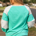  Aruba Blue Colorblock Patchwork Cross Seam Plus Sweatshirt