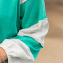  Aruba Blue Colorblock Patchwork Cross Seam Plus Sweatshirt