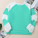 Aruba Blue Colorblock Patchwork Cross Seam Plus Sweatshirt