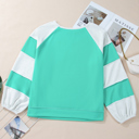  Aruba Blue Colorblock Patchwork Cross Seam Plus Sweatshirt