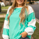 Aruba Blue XXXXL Aruba Blue Colorblock Patchwork Cross Seam Plus Sweatshirt