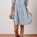  Arya Shirt Collar Button Up Puff Sleeve Tiered Dress