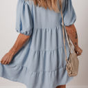  Arya Shirt Collar Button Up Puff Sleeve Tiered Dress