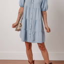  Arya Shirt Collar Button Up Puff Sleeve Tiered Dress
