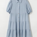  Arya Shirt Collar Button Up Puff Sleeve Tiered Dress