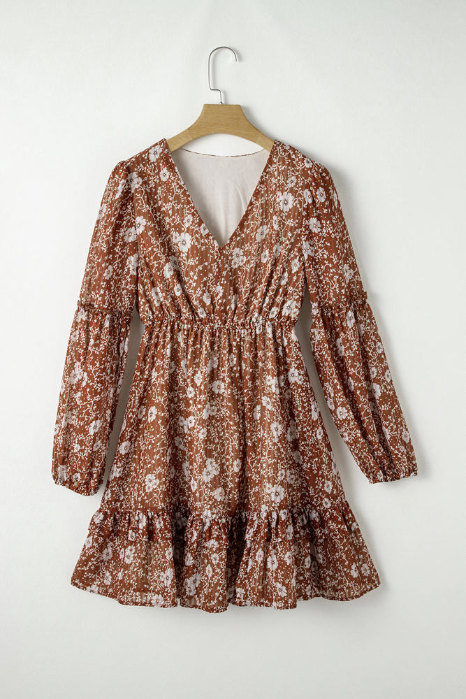 Ashley Boho Floral Puff Sleeve Mini Dress