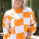  Ashley Checkered Bishop Sleeve Sweater