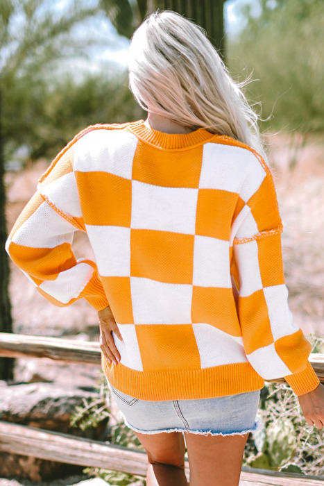 Ashley Checkered Bishop Sleeve Sweater