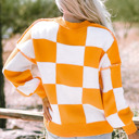  Ashley Checkered Bishop Sleeve Sweater