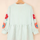  Ashley Stripe Flower Puff Sleeve V Neck Babydoll Blouse