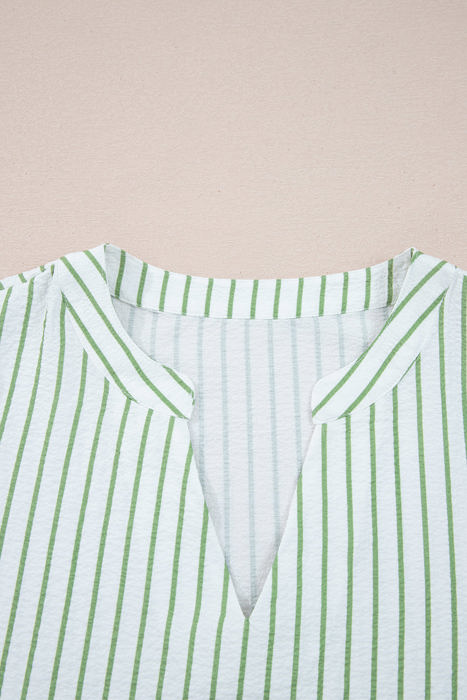 Ashley Stripe Flower Puff Sleeve V Neck Babydoll Blouse