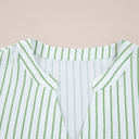  Ashley Stripe Flower Puff Sleeve V Neck Babydoll Blouse