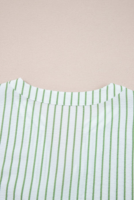 Ashley Stripe Flower Puff Sleeve V Neck Babydoll Blouse