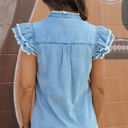  Ashlyn Ruffled Flutter Frayed Denim Top