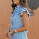  Ashlyn Ruffled Flutter Frayed Denim Top