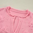  Ashlynn Flower Detail Knitted Notched Neck Sweater