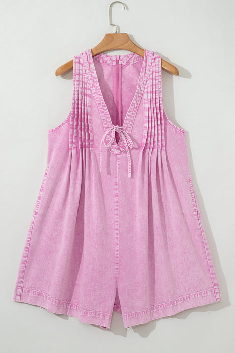 Ashlynn Mineral Wash Pleated Sleeveless Denim Romper