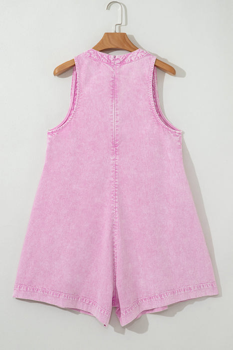Ashlynn Mineral Wash Pleated Sleeveless Denim Romper