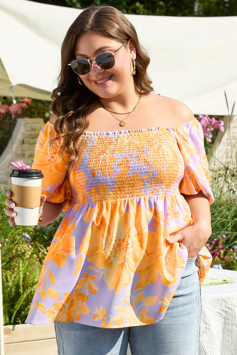 Aspen Plus Size Floral Puff Sleeve Babydoll Blouse