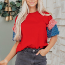 Fiery Red Small Aspyn Short Puff Sleeve Top