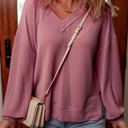 Fiery Red Medium Audrey Twisted Rib V Neck Loose Sleeve Top