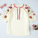  August Floral Embroidered Puff Sleeve Blouse