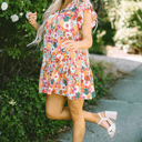  August Floral Print Split Neck Flutter Sleeve Dress