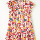  August Floral Print Split Neck Flutter Sleeve Dress
