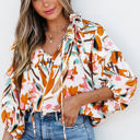  Aurelia Drawstring Frilled V Neck 3/4 Sleeve Blouse