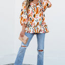  Aurelia Drawstring Frilled V Neck 3/4 Sleeve Blouse