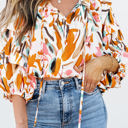  Aurelia Drawstring Frilled V Neck 3/4 Sleeve Blouse