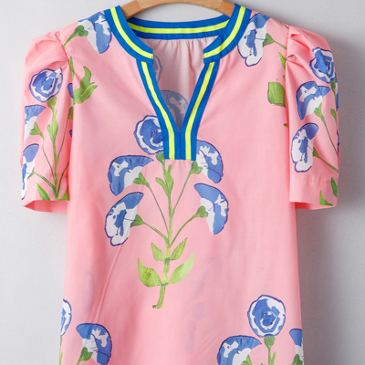 Autumn Notched Bubble Sleeve Blouse