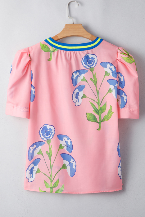 Autumn Notched Bubble Sleeve Blouse